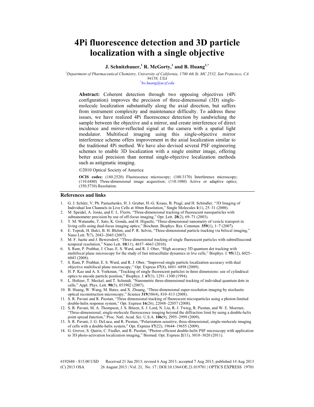 4Pi Fluorescence Detection and 3D Particle Localization with a Single Objective