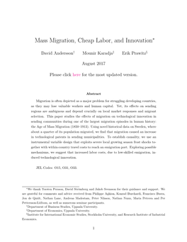 Mass Migration, Cheap Labor, and Innovation∗