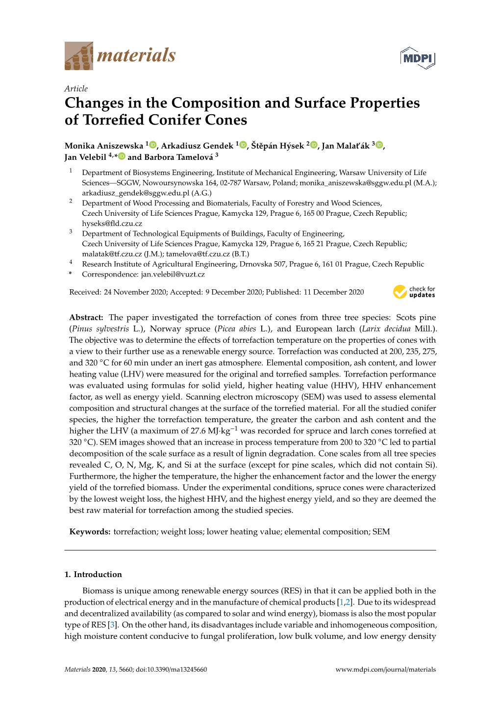 Changes in the Composition and Surface Properties of Torrefied