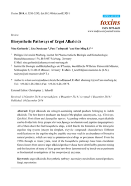 Biosynthetic Pathways of Ergot Alkaloids