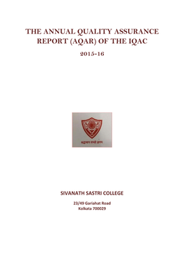 The Annual Quality Assurance Report (Aqar) of the Iqac 2015-16