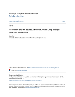 Isaac Wise and the Path to American Jewish Unity Through American Nationalism