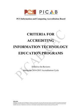 PICAB 2014 Criteria for Accrediting ITE Programs