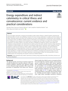 Energy Expenditure and Indirect Calorimetry in Critical Illness And