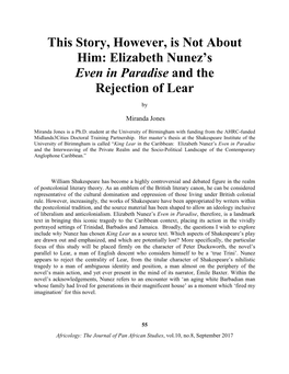 Elizabeth Nunez's Even in Paradise and the Rejection of Lear
