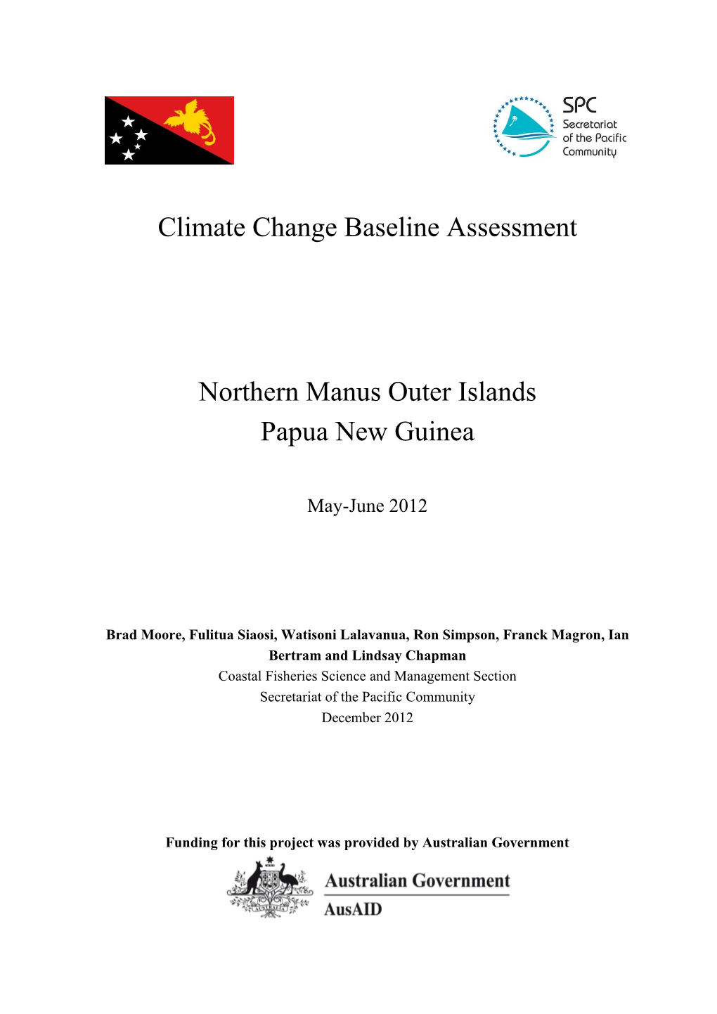 Climate Change Baseline Assessment Northern Manus Outer Islands Papua New Guinea