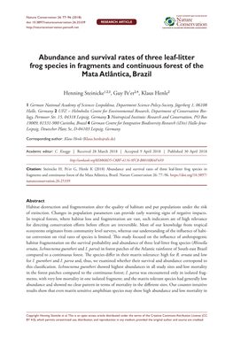 Abundance and Survival Rates of Three Leaf-Litter Frog Species in Fragments and Continuous Forest of the Mata Atlântica, Brazil