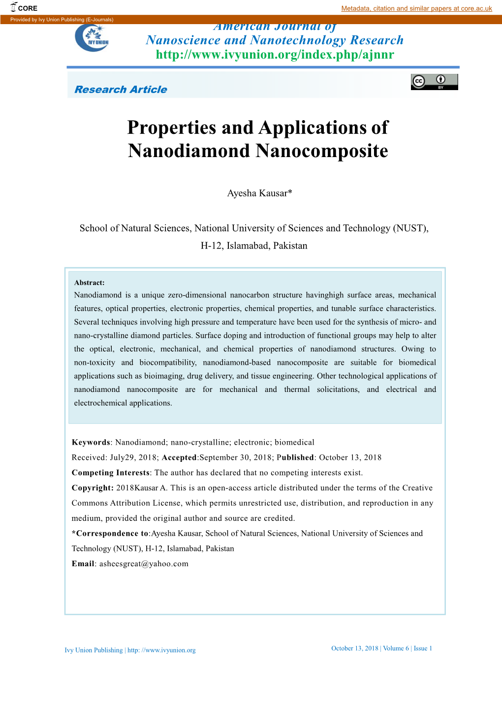 Properties and Applications of Nanodiamond Nanocomposite