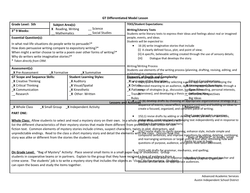 Gtdifferentiated Model Lesson