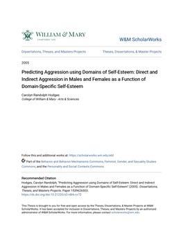 Predicting Aggression Using Domains of Self-Esteem: Direct and Indirect Aggression in Males and Females As a Function of Domain-Specific Self-Esteem