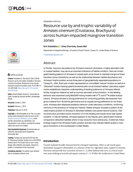 Resource Use by and Trophic Variability of Armases Cinereum (Crustacea, Brachyura) Across Human-Impacted Mangrove Transition Zones