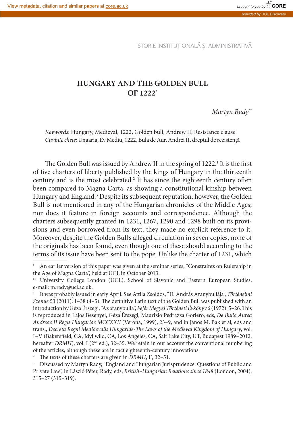 Hungary and the Golden Bull of 1222*