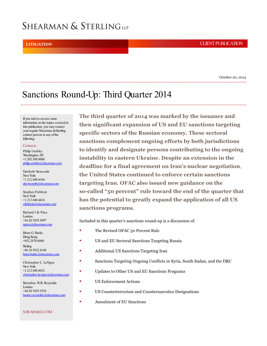 Sanctions Round up Third Quarter 2014