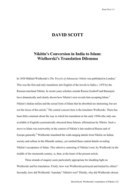DAVID SCOTT Nikitin's Conversion in India to Islam