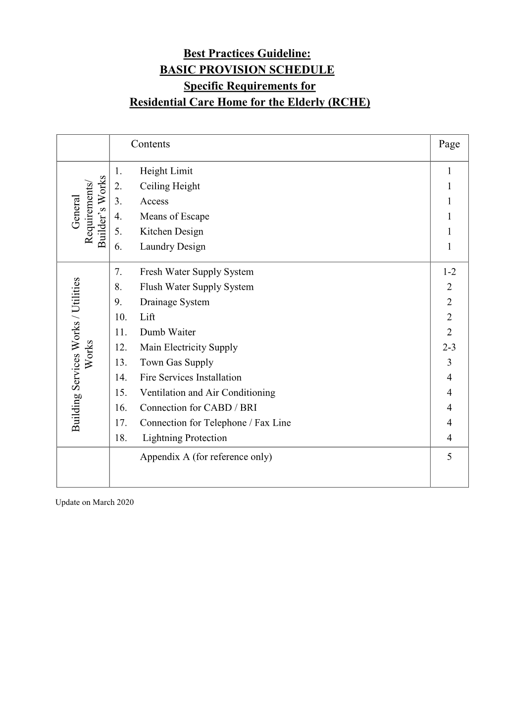 Best Practices Guideline: BASIC PROVISION SCHEDULE Specific Requirements for Residential Care Home for the Elderly (RCHE)