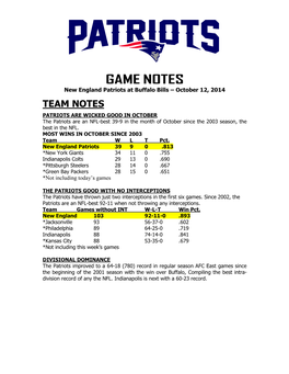 Patriots at Philadelphia Game Notes