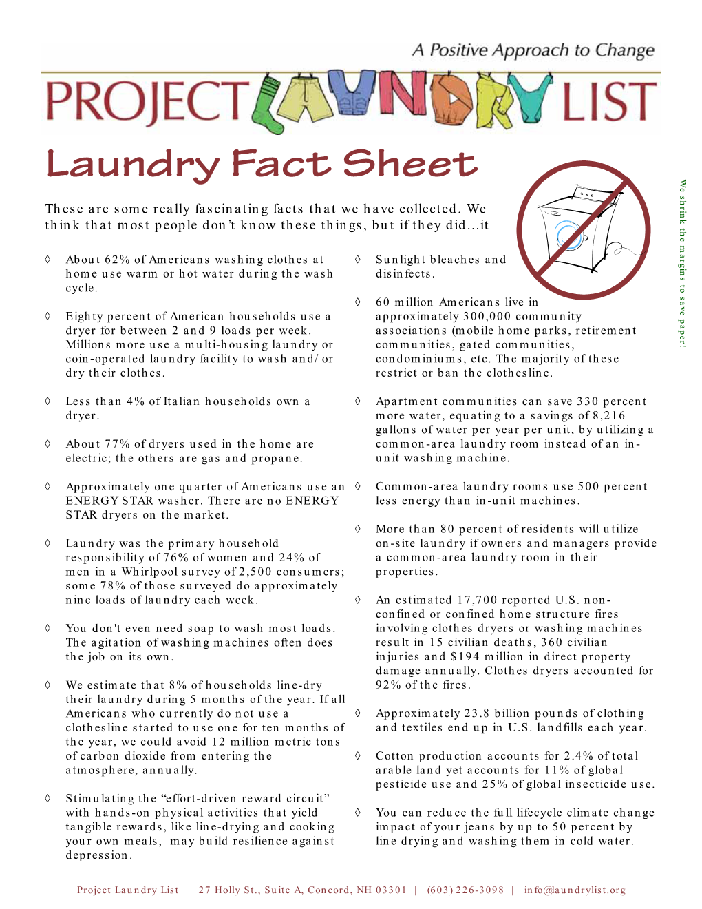 Laundry Fact Sheet Paper! Shrink the Margins to Save We