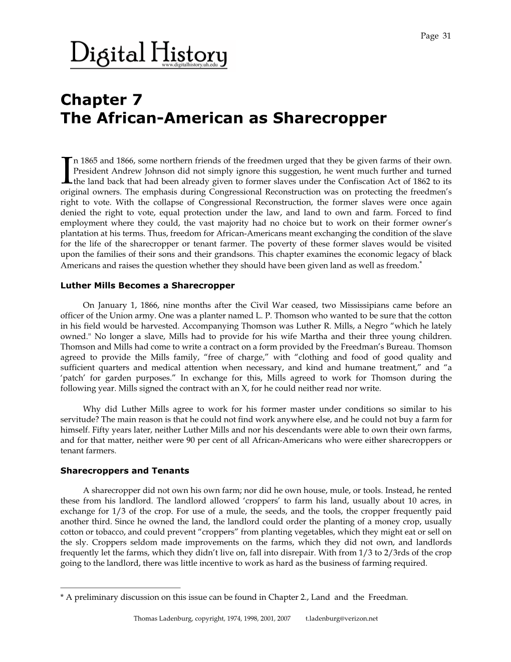 Chapter 7 the African-American As Sharecropper