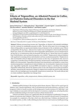 Effects of Trigonelline, an Alkaloid Present in Coffee, on Diabetes-Induced Disorders in the Rat Skeletal System