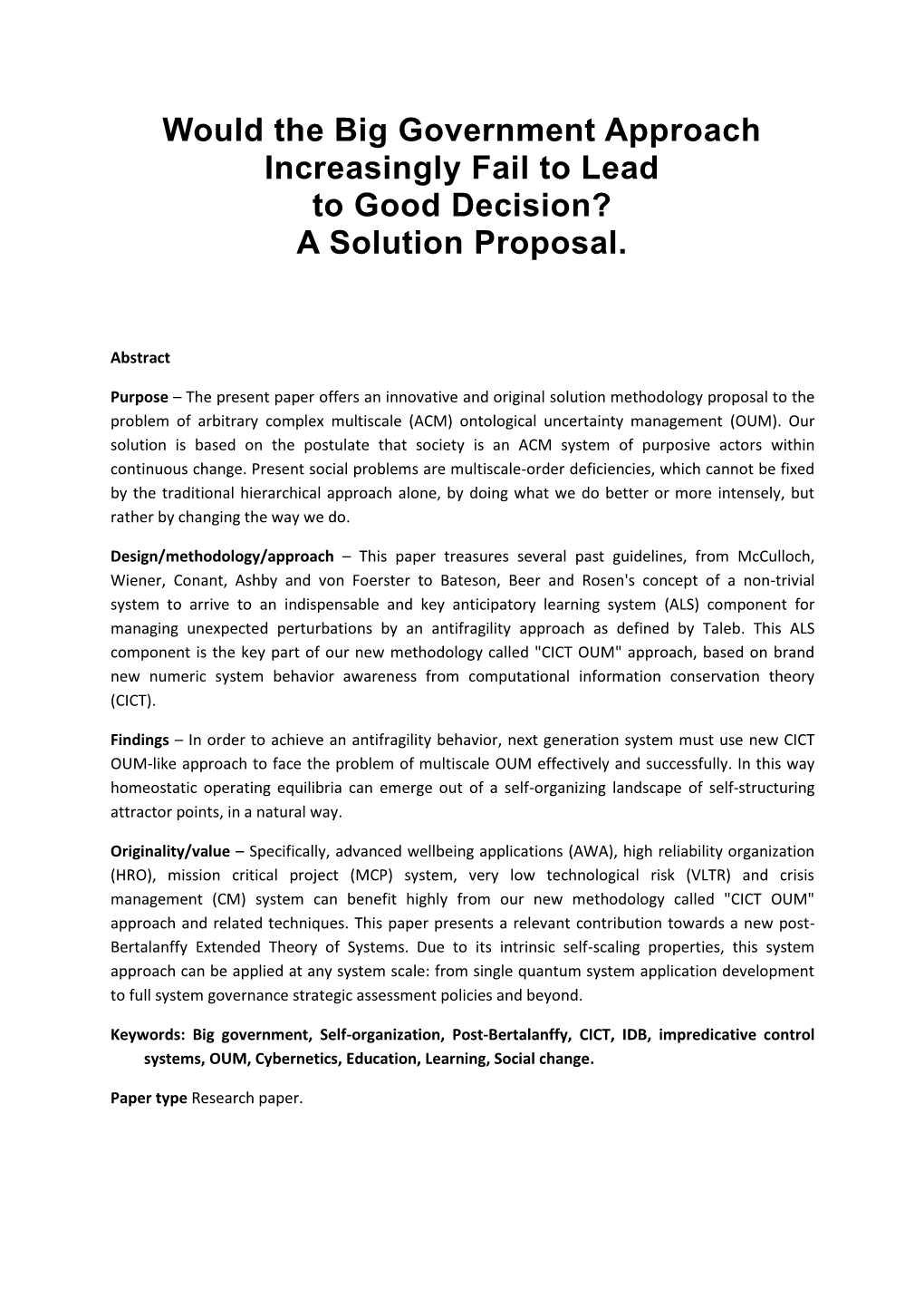 A Solution Proposal