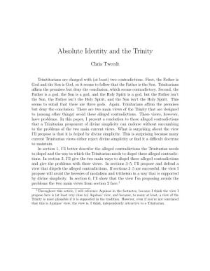 Absolute Identity and the Trinity