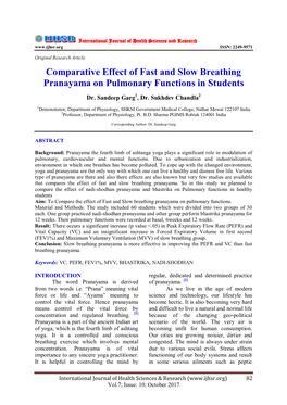 Comparative Effect of Fast and Slow Breathing Pranayama on Pulmonary Functions in Students