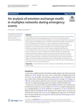An Analysis of Emotion-Exchange Motifs in Multiplex Networks During Emergency Events Ema Kušen1* and Mark Strembeck1,2,3