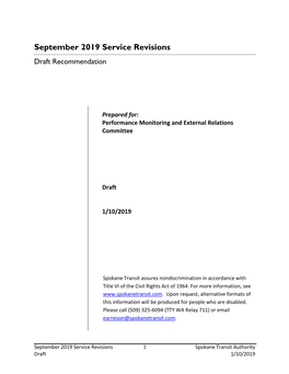 September 2019 Service Revisions Draft Recommendation
