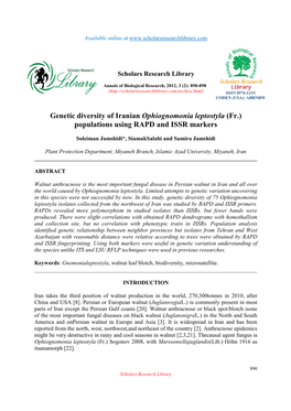 Genetic Diversity of Iranian Ophiognomonia Leptostyla (Fr.) Populations Using RAPD and ISSR Markers