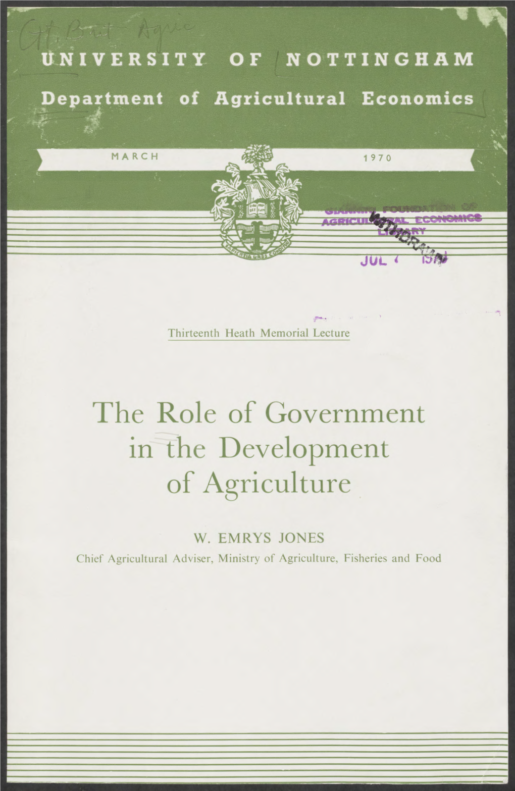 The Role of Government in the Development of Agriculture