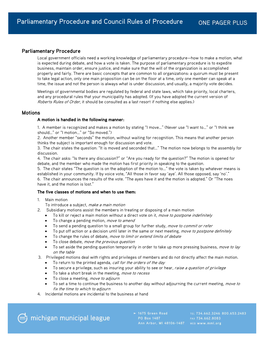 Parliamentary Procedure and Council Rules of Procedure