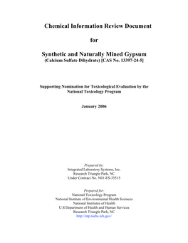 Synthetic and Naturally Mined Gypsum (Calcium Sulfate Dihydrate) [CAS No