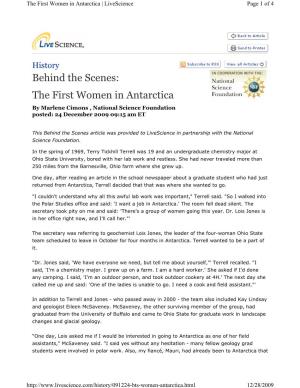 Behind the Scenes: the First Women in Antarctica by Marlene Cimons , National Science Foundation Posted: 24 December 2009 09:15 Am ET