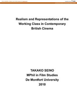 Realism and Representations of the Working Class in Contemporary British Cinema