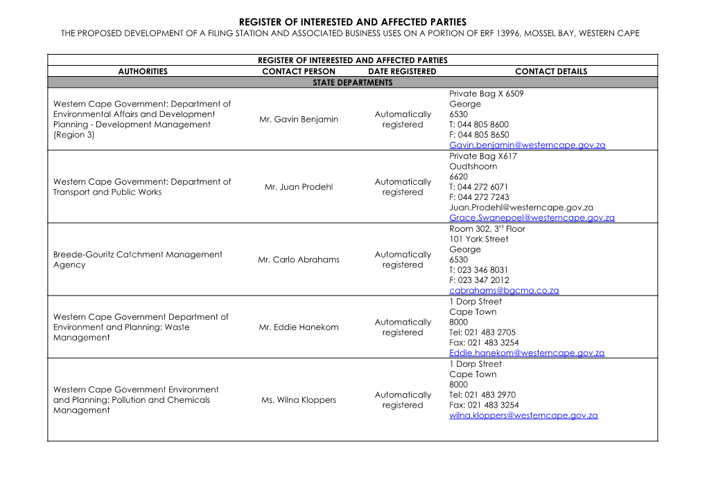 Register of Interested and Affected Parties