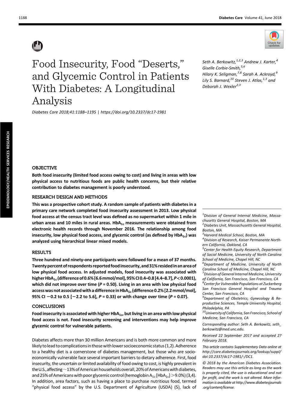 Food Insecurity, Food “Deserts,” and Glycemic Control in Patients With