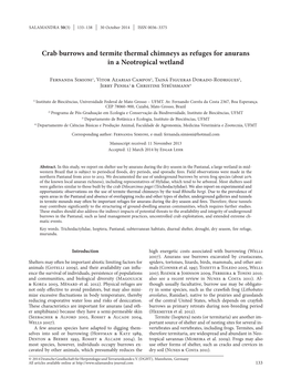 Crab Burrows and Termite Thermal Chimneys As Refuges for Anurans in a Neotropical Wetland