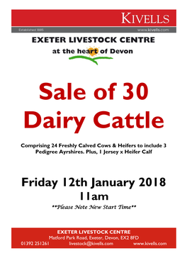 Sale of 30 Dairy Cattle