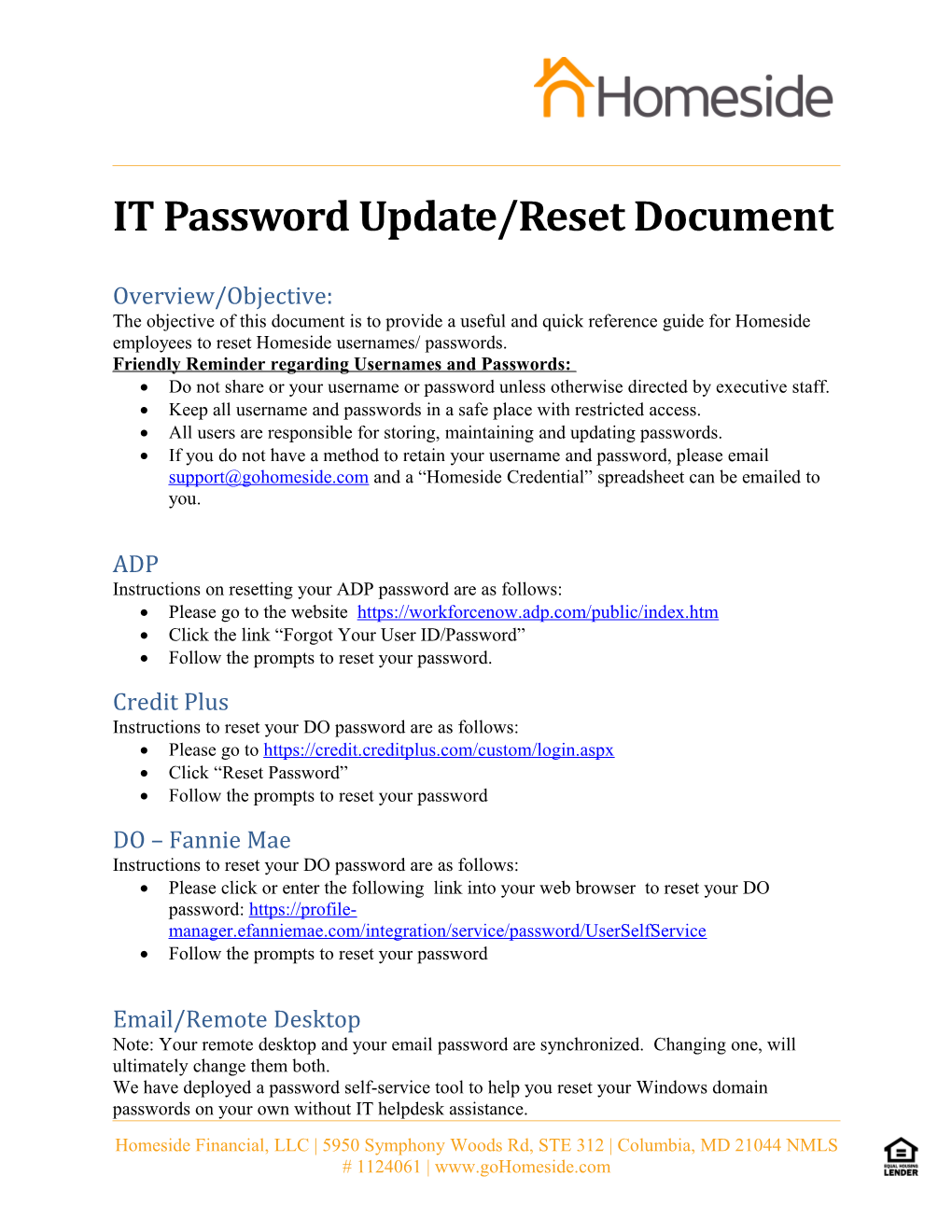 IT Password Update/Reset Document