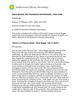 Dock Boggs: His Folkways Recordings, 1963-1968