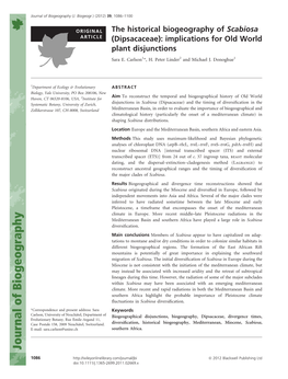 The Historical Biogeography of Scabiosa ARTICLE (Dipsacaceae): Implications for Old World Plant Disjunctions Sara E