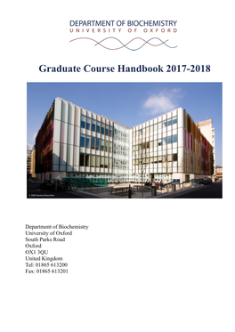 Department of Biochemistry GRADUATE COURSE HANDBOOK (2017-2018) CONTENTS INTRODUCTION Page 3