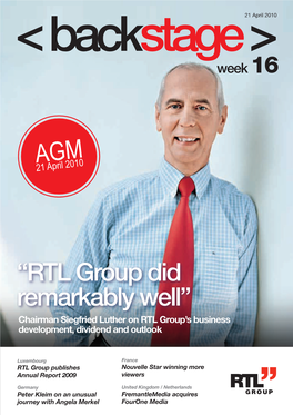 “RTL Group Did Remarkably Well” Chairman Siegfried Luther on RTL Group’S Business Development, Dividend and Outlook