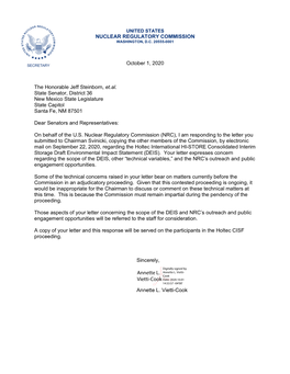 10/01/20 Letter to Senator Jeff Steinborn, New Mexico State Senate