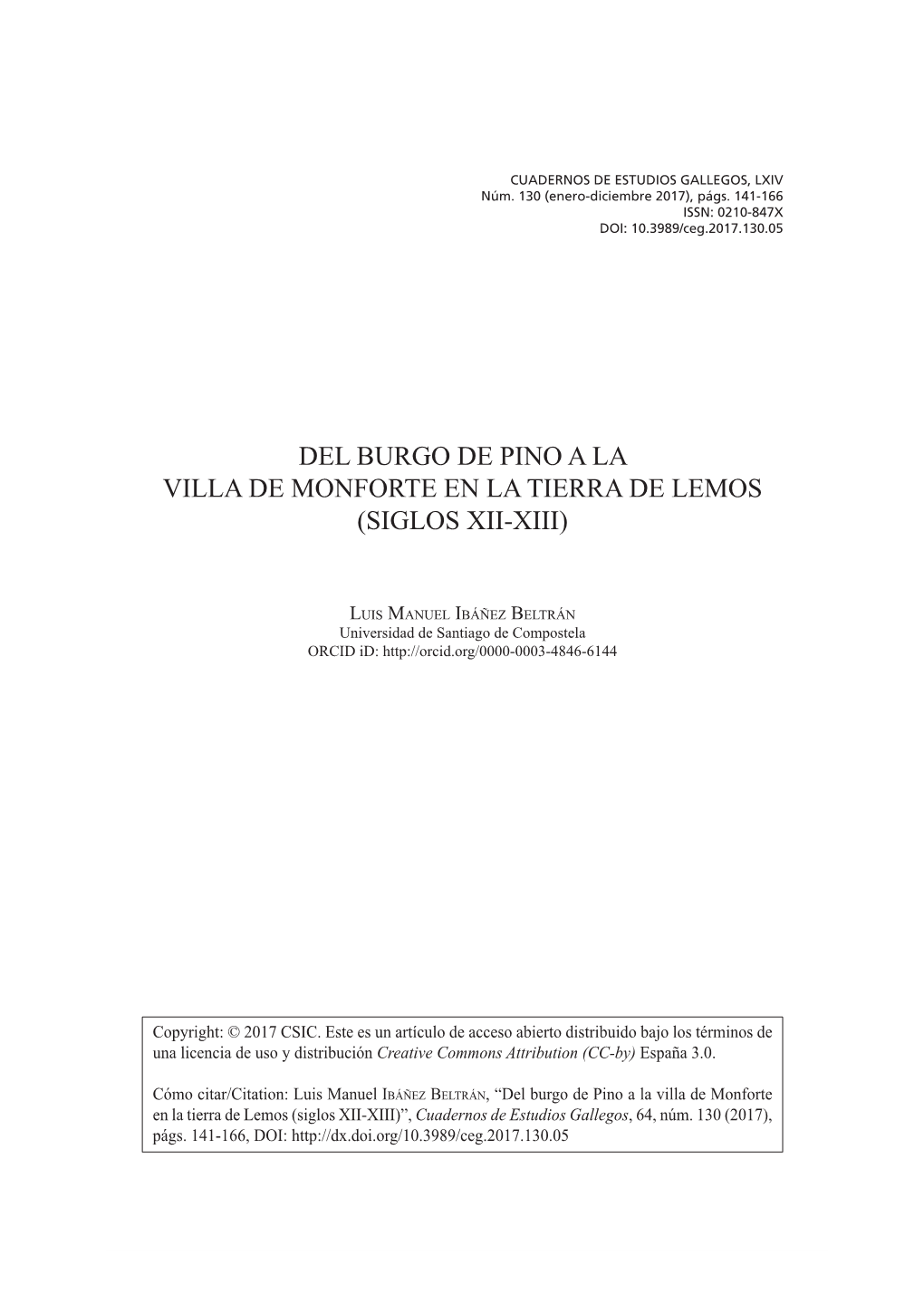 Del Burgo De Pino a La Villa De Monforte En La Tierra De Lemos (Siglos Xii-Xiii) 141