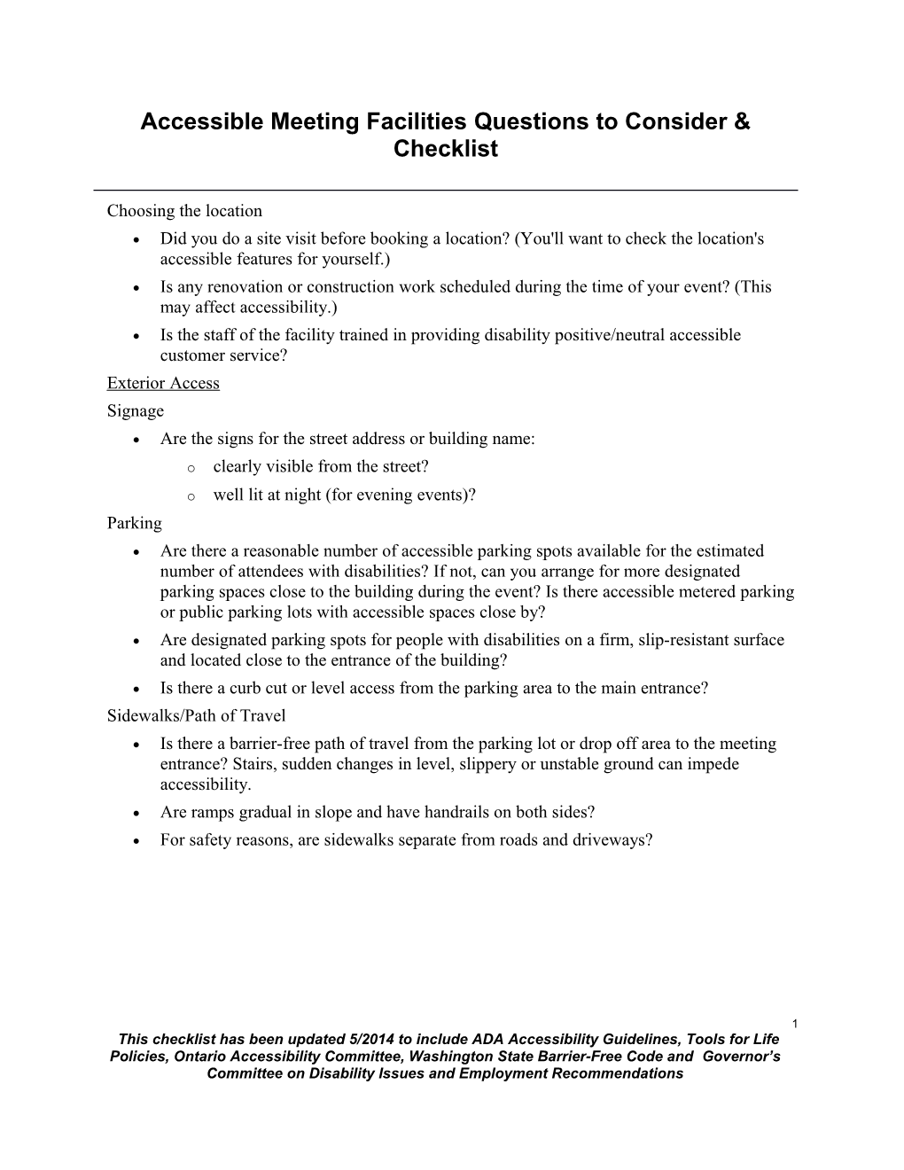 Accessible Meeting Facilities Questions to Consider & Checklist