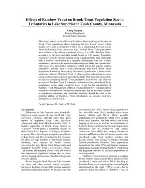 Effects of Rainbow Trout on Brook Trout Population Size in Tributaries to Lake Superior in Cook County, Minnesota