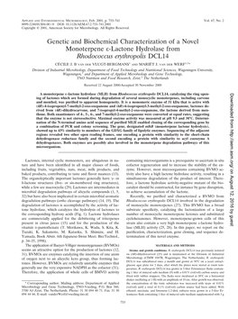 Genetic and Biochemical Characterization of a Novel Monoterpene Ε-Lactone Hydrolase from Rhodococcus Erythropolis DCL14