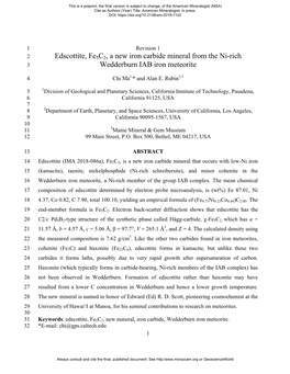 Edscottite, Fe5c2, a New Iron Carbide Mineral from the Ni-Rich 3 Wedderburn IAB Iron Meteorite