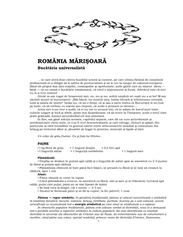 ROMÂNIA MĂRIŞOARĂ Bucătăria Universalistă